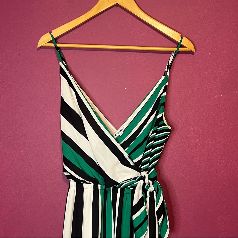 Express Jumpsuit Green Black White Striped Size: S (Short) - Picture 3 of 7